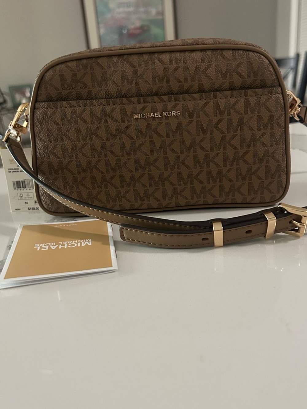 NWT MICHAEL Michael Kors Jet Set Small Signature Logo Camera Crossbody Brown